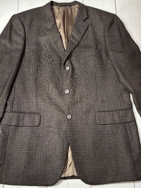 Loro Piana Nordstrom Cashmere 3 Button 3 Pocket Checked Black Brown Blazer 44L